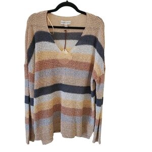 NWT Knox Rose XXL Acrylic Blend Sand Stripe V Neck Sweater